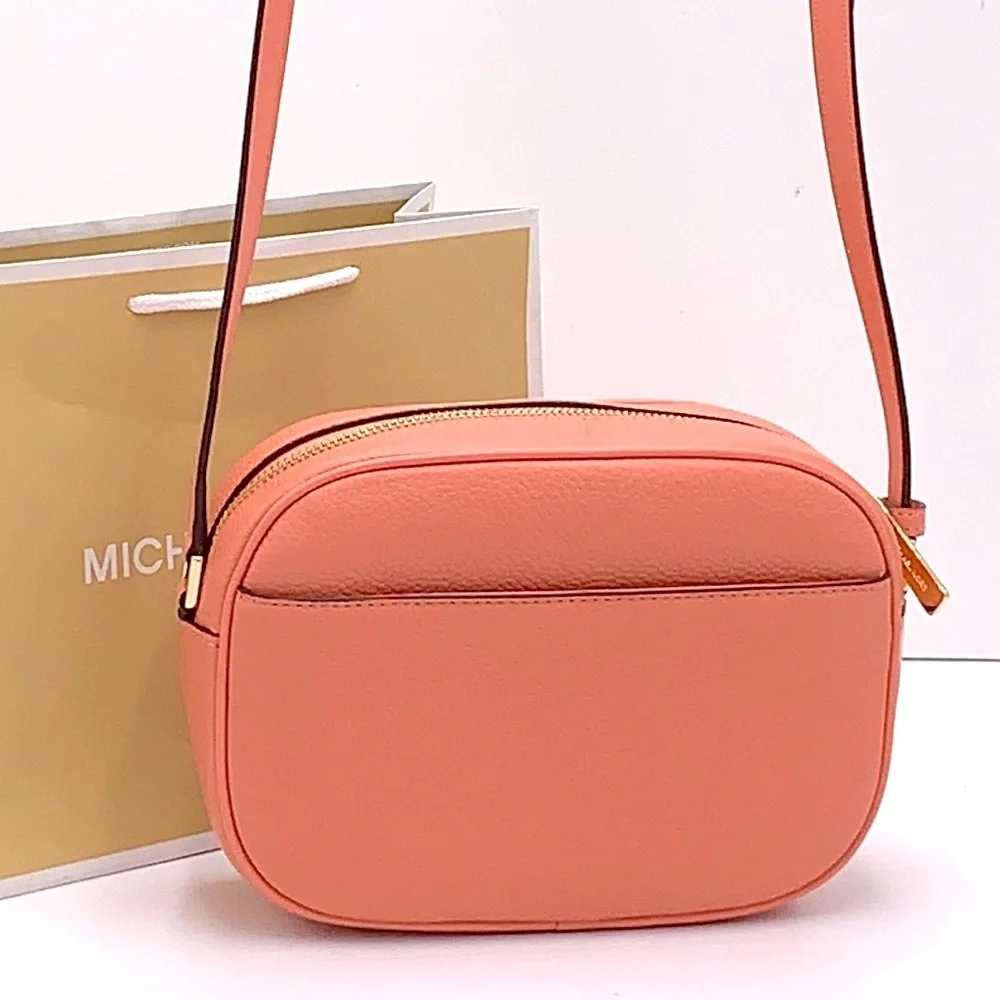 MICHAEL KORS Jet Set Medium Embossed Pebbled Leather Crossbody Bag Sherbert